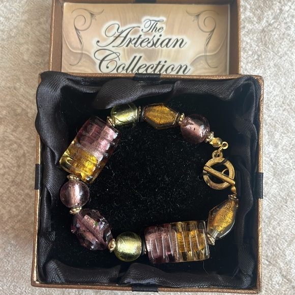 Brand New The Artesian Collection Handcrafted Art Glass Bracelet Beaded European - Picture 2 of 14